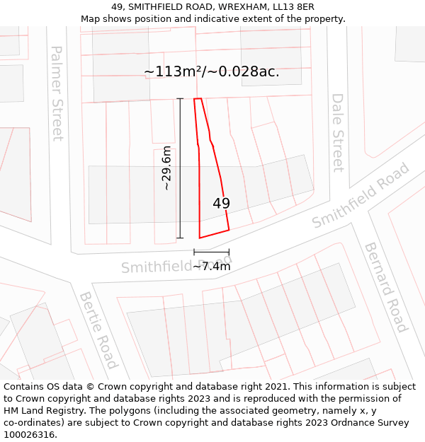 49, SMITHFIELD ROAD, WREXHAM, LL13 8ER: Plot and title map