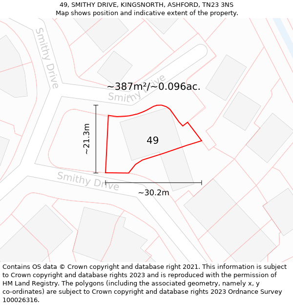 49, SMITHY DRIVE, KINGSNORTH, ASHFORD, TN23 3NS: Plot and title map