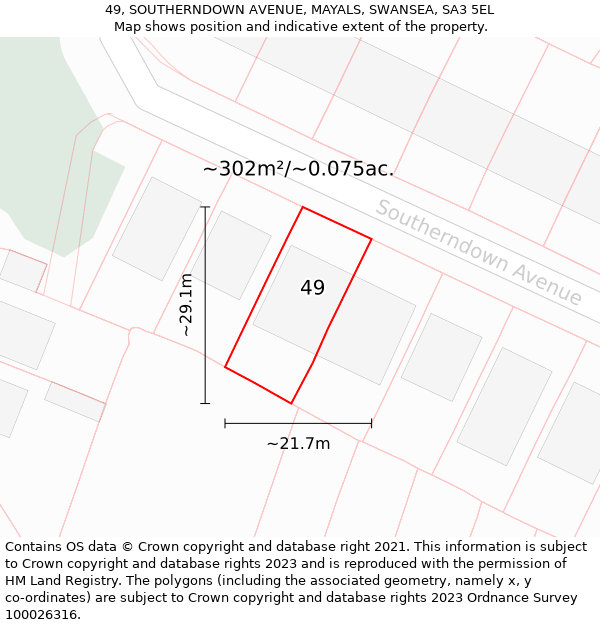 49, SOUTHERNDOWN AVENUE, MAYALS, SWANSEA, SA3 5EL: Plot and title map