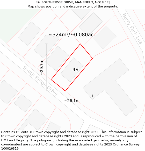 49, SOUTHRIDGE DRIVE, MANSFIELD, NG18 4RJ: Plot and title map