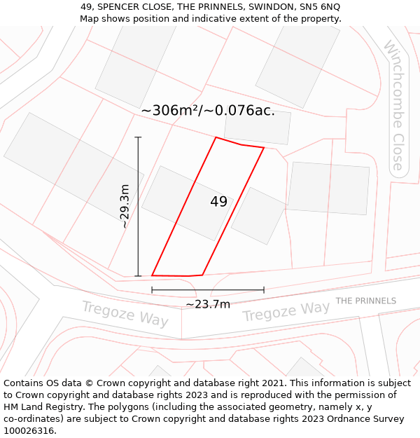 49, SPENCER CLOSE, THE PRINNELS, SWINDON, SN5 6NQ: Plot and title map