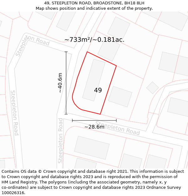49, STEEPLETON ROAD, BROADSTONE, BH18 8LH: Plot and title map