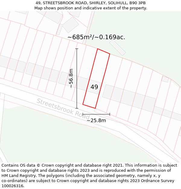 49, STREETSBROOK ROAD, SHIRLEY, SOLIHULL, B90 3PB: Plot and title map