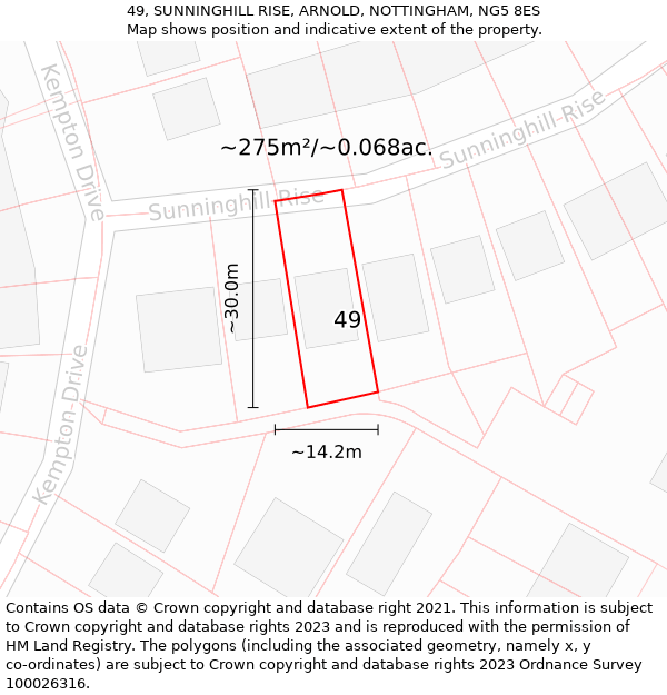 49, SUNNINGHILL RISE, ARNOLD, NOTTINGHAM, NG5 8ES: Plot and title map