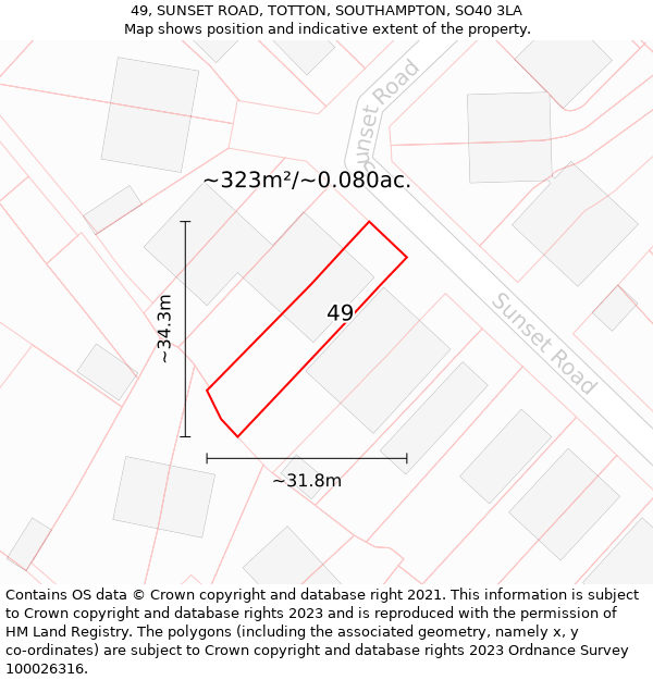 49, SUNSET ROAD, TOTTON, SOUTHAMPTON, SO40 3LA: Plot and title map