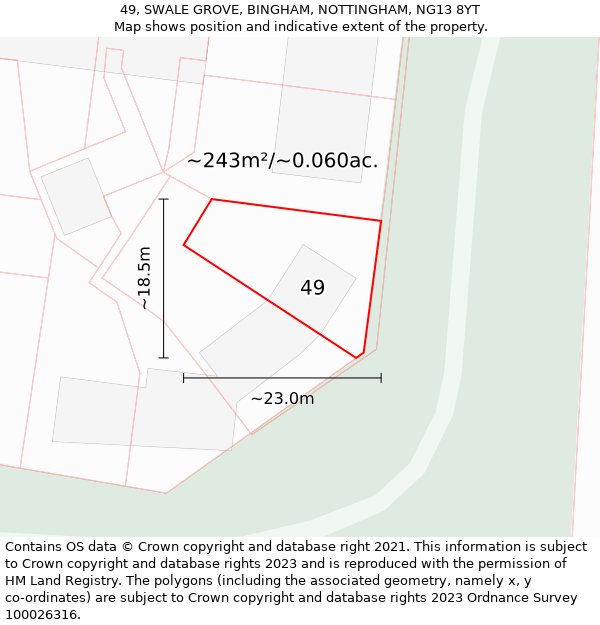 49, SWALE GROVE, BINGHAM, NOTTINGHAM, NG13 8YT: Plot and title map