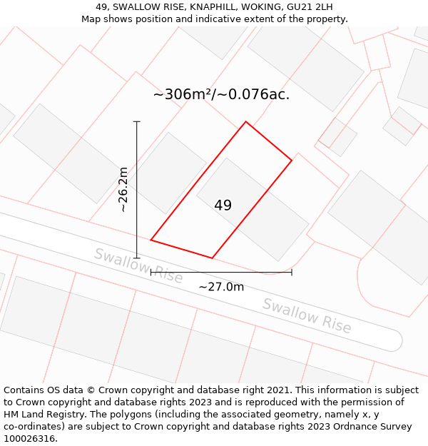 49, SWALLOW RISE, KNAPHILL, WOKING, GU21 2LH: Plot and title map