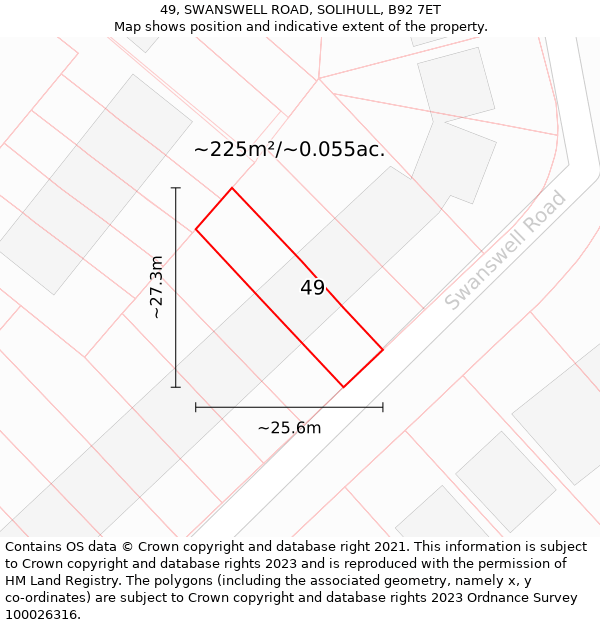 49, SWANSWELL ROAD, SOLIHULL, B92 7ET: Plot and title map