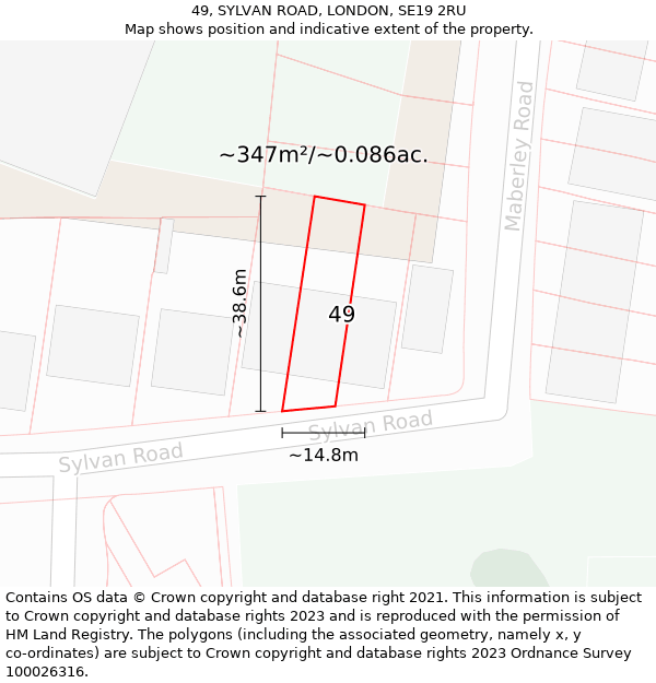 49, SYLVAN ROAD, LONDON, SE19 2RU: Plot and title map