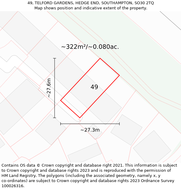 49, TELFORD GARDENS, HEDGE END, SOUTHAMPTON, SO30 2TQ: Plot and title map