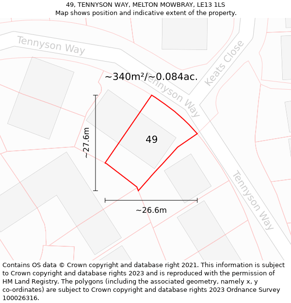 49, TENNYSON WAY, MELTON MOWBRAY, LE13 1LS: Plot and title map