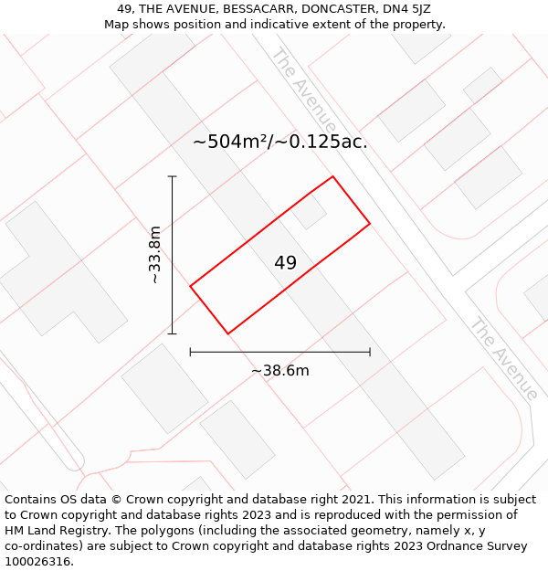 49, THE AVENUE, BESSACARR, DONCASTER, DN4 5JZ: Plot and title map