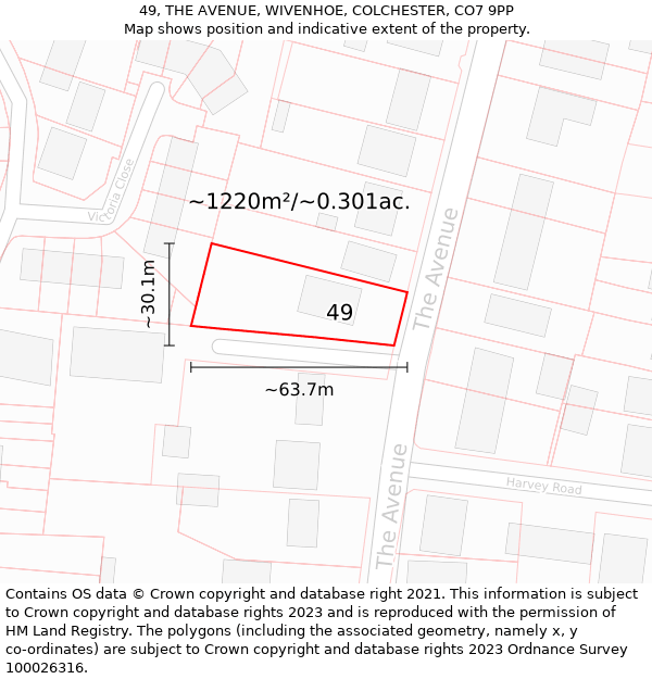 49, THE AVENUE, WIVENHOE, COLCHESTER, CO7 9PP: Plot and title map