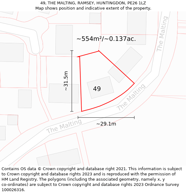 49, THE MALTING, RAMSEY, HUNTINGDON, PE26 1LZ: Plot and title map