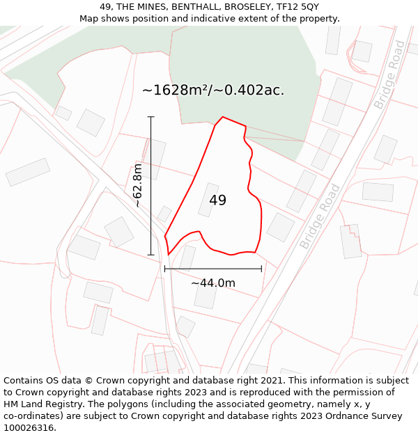 49, THE MINES, BENTHALL, BROSELEY, TF12 5QY: Plot and title map