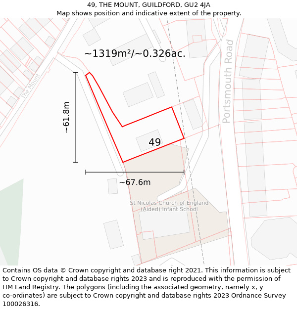 49, THE MOUNT, GUILDFORD, GU2 4JA: Plot and title map