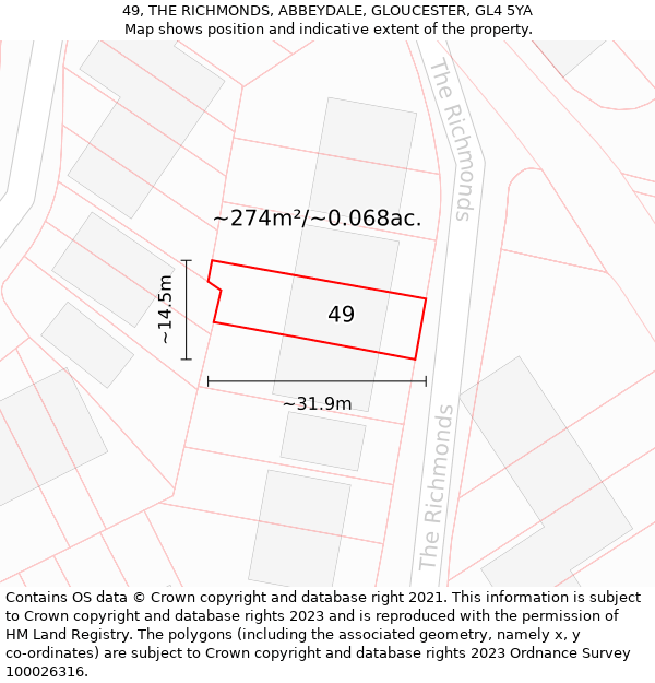 49, THE RICHMONDS, ABBEYDALE, GLOUCESTER, GL4 5YA: Plot and title map