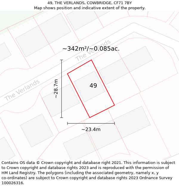 49, THE VERLANDS, COWBRIDGE, CF71 7BY: Plot and title map