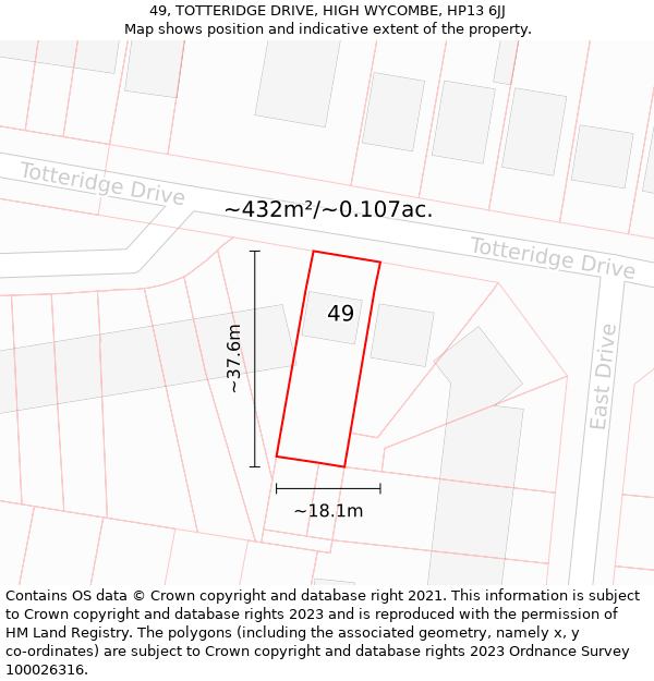 49, TOTTERIDGE DRIVE, HIGH WYCOMBE, HP13 6JJ: Plot and title map