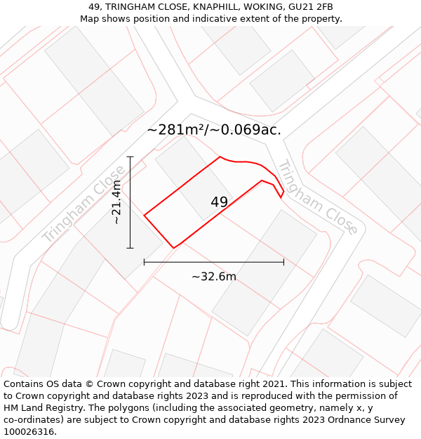 49, TRINGHAM CLOSE, KNAPHILL, WOKING, GU21 2FB: Plot and title map