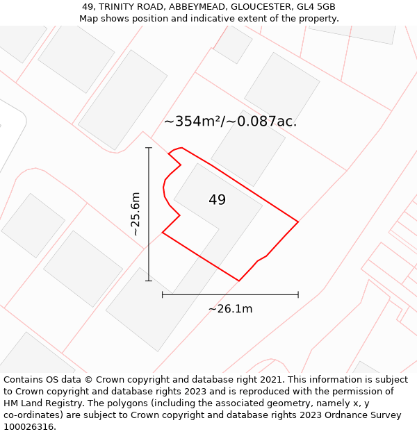 49, TRINITY ROAD, ABBEYMEAD, GLOUCESTER, GL4 5GB: Plot and title map