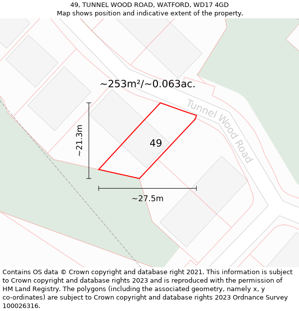 49, TUNNEL WOOD ROAD, WATFORD, WD17 4GD: Plot and title map