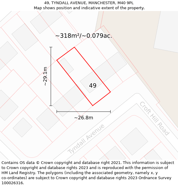 49, TYNDALL AVENUE, MANCHESTER, M40 9PL: Plot and title map