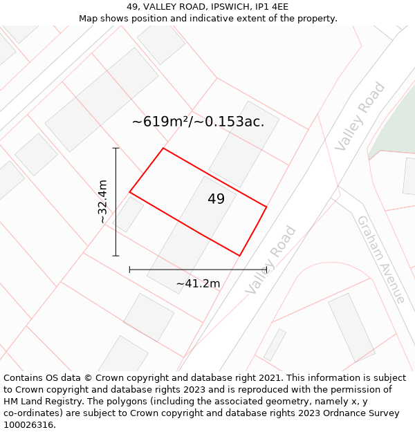 49, VALLEY ROAD, IPSWICH, IP1 4EE: Plot and title map