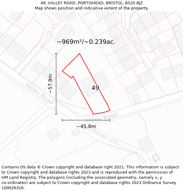 49, VALLEY ROAD, PORTISHEAD, BRISTOL, BS20 8JZ: Plot and title map