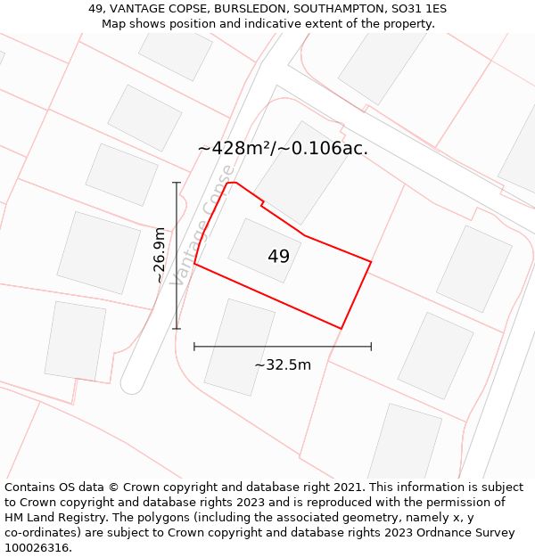 49, VANTAGE COPSE, BURSLEDON, SOUTHAMPTON, SO31 1ES: Plot and title map