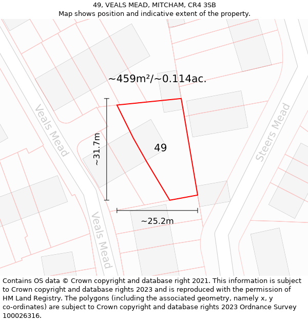 49, VEALS MEAD, MITCHAM, CR4 3SB: Plot and title map