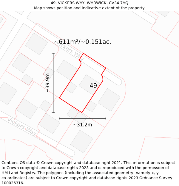 49, VICKERS WAY, WARWICK, CV34 7AQ: Plot and title map