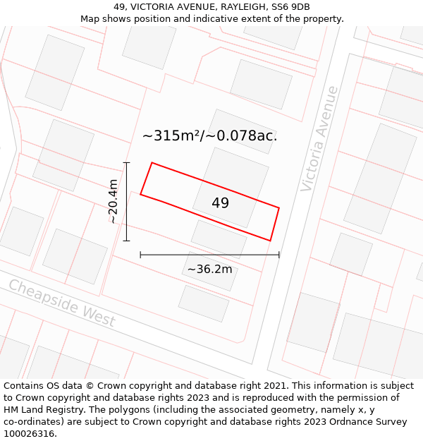 49, VICTORIA AVENUE, RAYLEIGH, SS6 9DB: Plot and title map