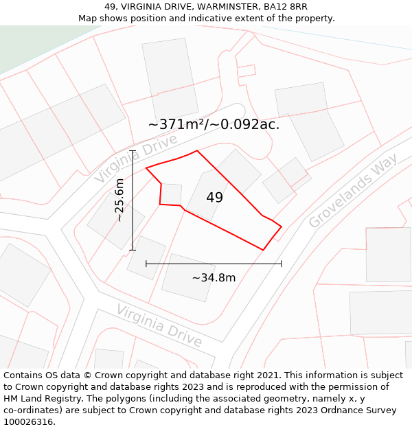 49, VIRGINIA DRIVE, WARMINSTER, BA12 8RR: Plot and title map