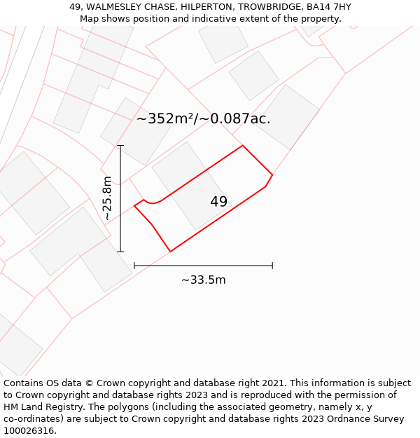 49, WALMESLEY CHASE, HILPERTON, TROWBRIDGE, BA14 7HY: Plot and title map