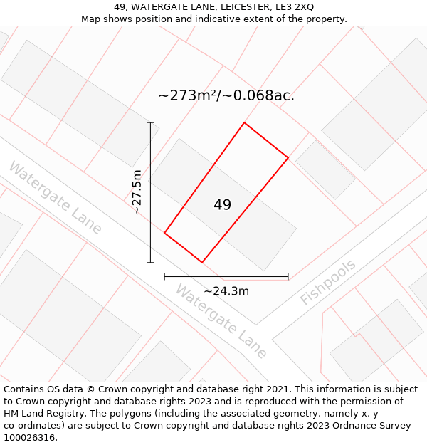 49, WATERGATE LANE, LEICESTER, LE3 2XQ: Plot and title map