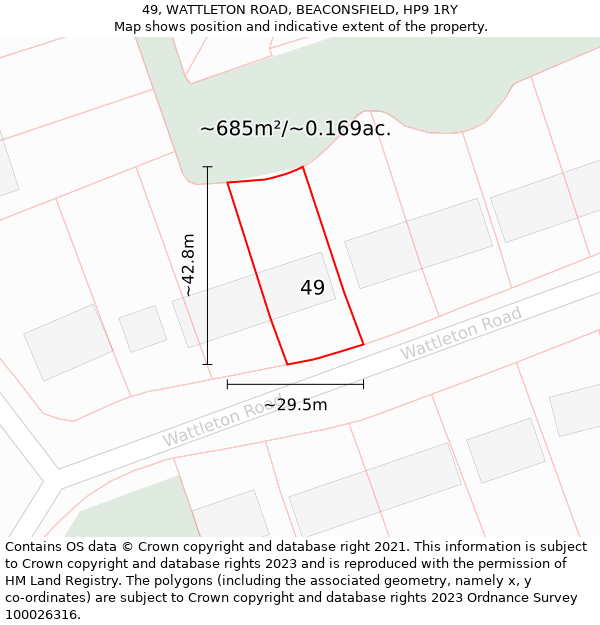 49, WATTLETON ROAD, BEACONSFIELD, HP9 1RY: Plot and title map