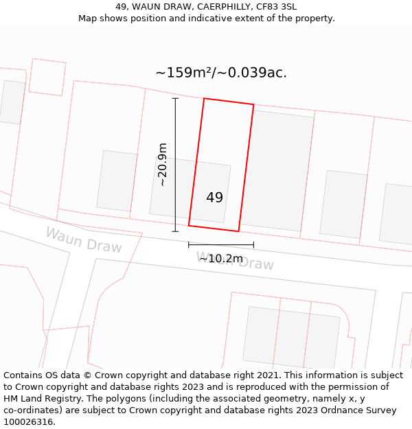 49, WAUN DRAW, CAERPHILLY, CF83 3SL: Plot and title map