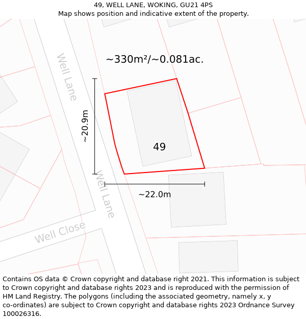 49, WELL LANE, WOKING, GU21 4PS: Plot and title map