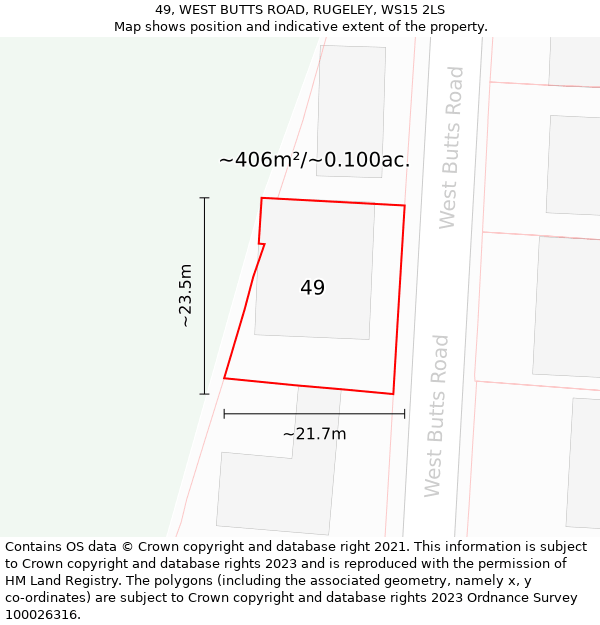 49, WEST BUTTS ROAD, RUGELEY, WS15 2LS: Plot and title map