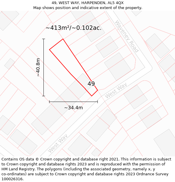 49, WEST WAY, HARPENDEN, AL5 4QX: Plot and title map