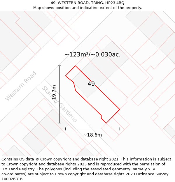 49, WESTERN ROAD, TRING, HP23 4BQ: Plot and title map