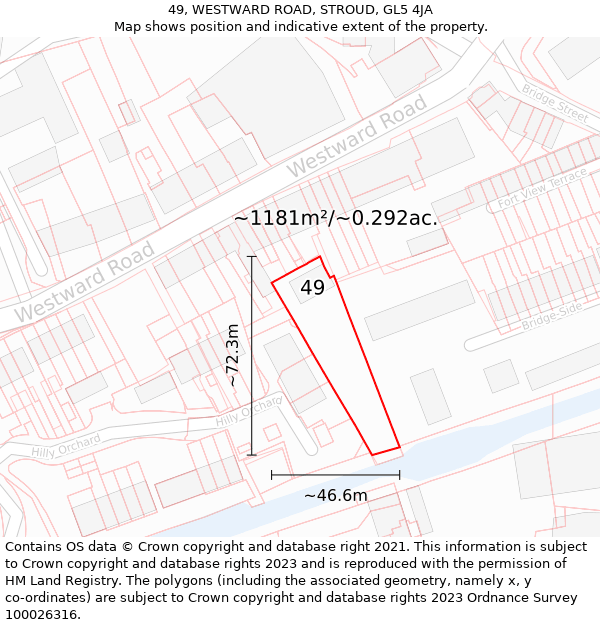 49, WESTWARD ROAD, STROUD, GL5 4JA: Plot and title map