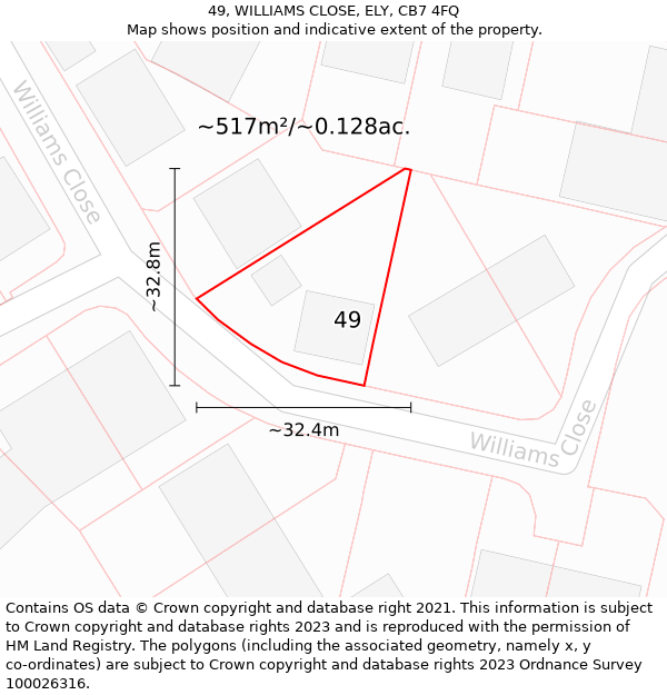 49, WILLIAMS CLOSE, ELY, CB7 4FQ: Plot and title map