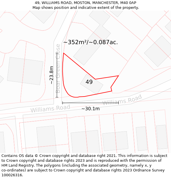 49, WILLIAMS ROAD, MOSTON, MANCHESTER, M40 0AP: Plot and title map