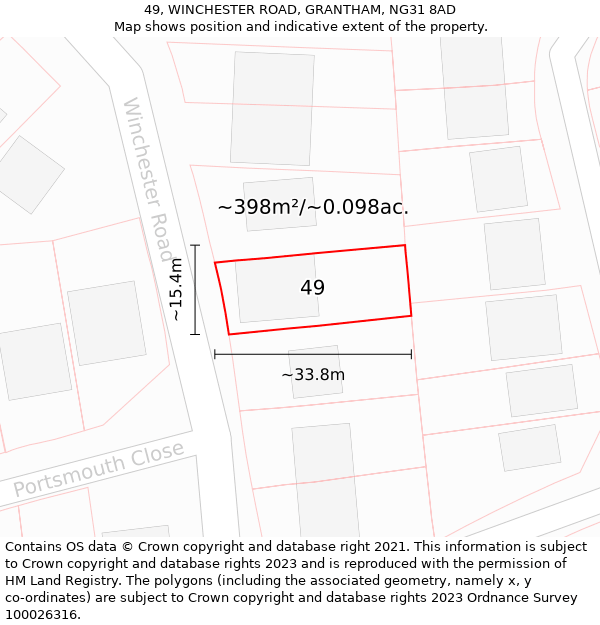 49, WINCHESTER ROAD, GRANTHAM, NG31 8AD: Plot and title map