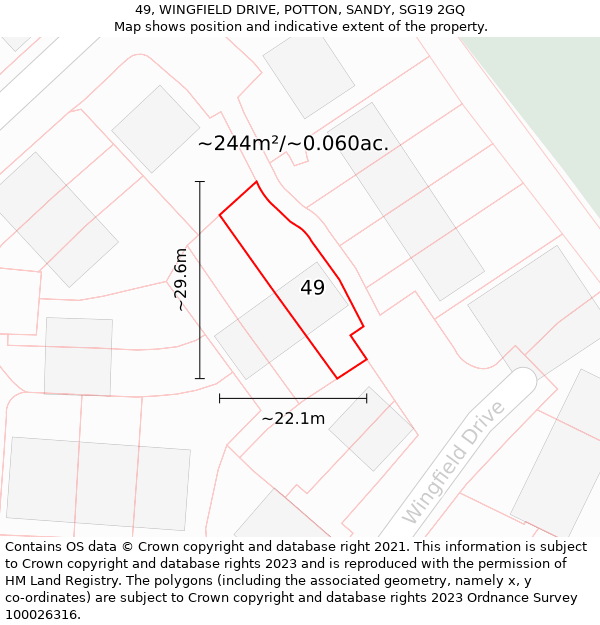 49, WINGFIELD DRIVE, POTTON, SANDY, SG19 2GQ: Plot and title map