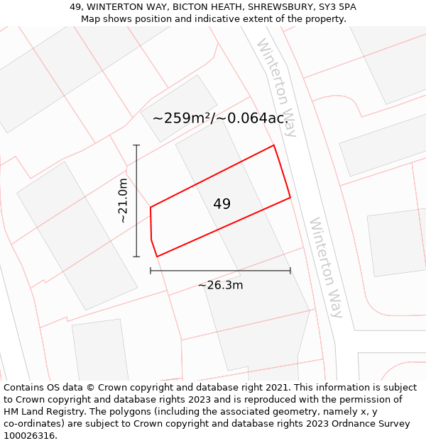 49, WINTERTON WAY, BICTON HEATH, SHREWSBURY, SY3 5PA: Plot and title map