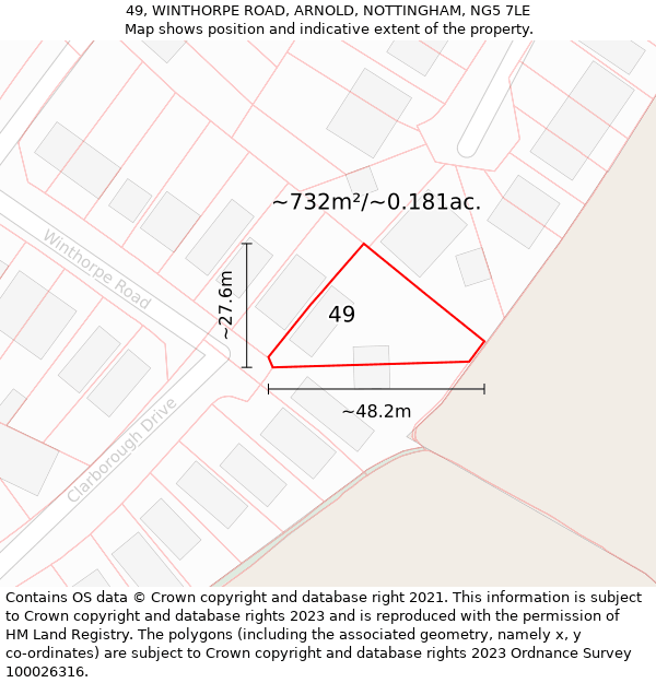 49, WINTHORPE ROAD, ARNOLD, NOTTINGHAM, NG5 7LE: Plot and title map