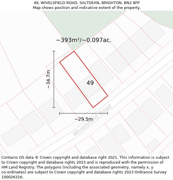 49, WIVELSFIELD ROAD, SALTDEAN, BRIGHTON, BN2 8FP: Plot and title map